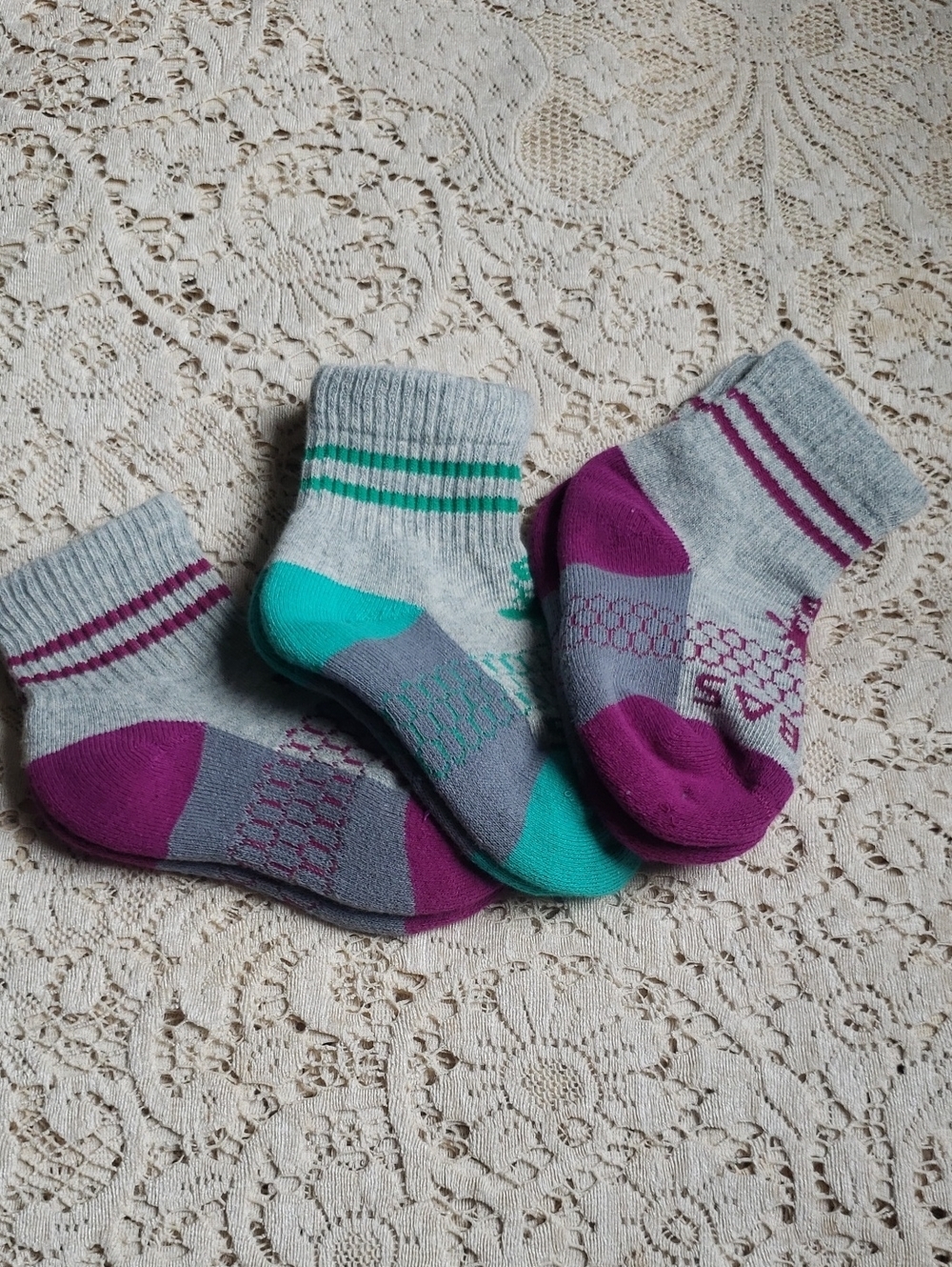 Bombas Kids Grey Socks with Teal and Purple Accents - Comfortable Crew Sock Set